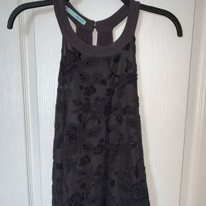 Navy high neck tank with floral embroidered